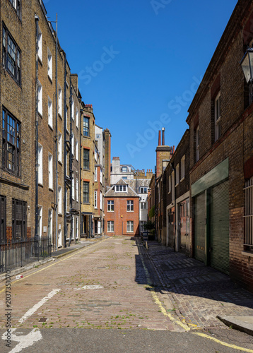 London - 07 10 2022: Mansfield Mews narrow historic brick alley
