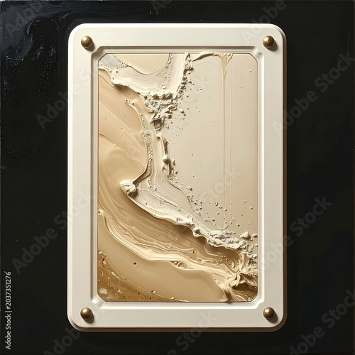 A metallic frame with a gold-colored liquid