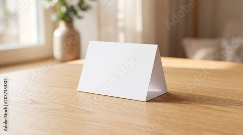 Blank tent card on wooden table ready for your custom design.