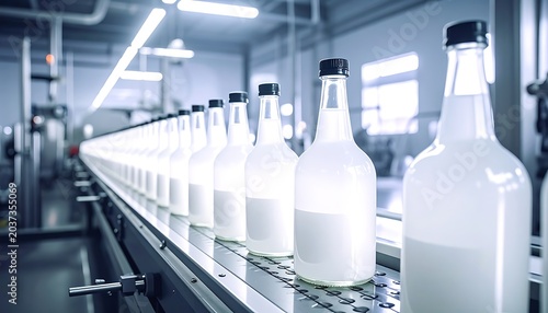A milk bottling factory production line with glass bottles (1)