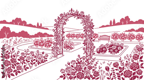 Tableau sur toile Beautiful Rose Garden Archway Floral Design.