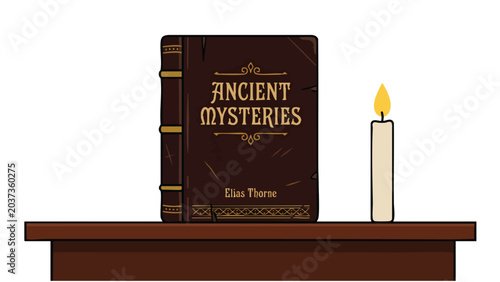 Photography Antique Book on Shelf with Burning Candle, Vintage Knowledge Concept