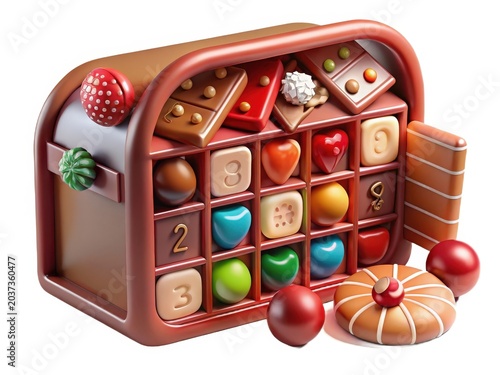3D Illustration of a Candy Box with Various Candies