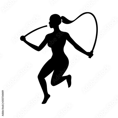 Woman Jumping Rope Fitness Silhouette Vector