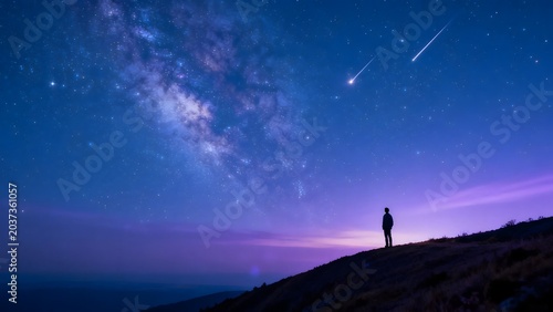 Person gazing at starry night sky