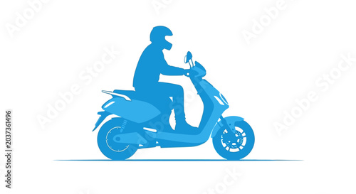 Schilderij op canvas Blue silhouette of person riding modern scooter