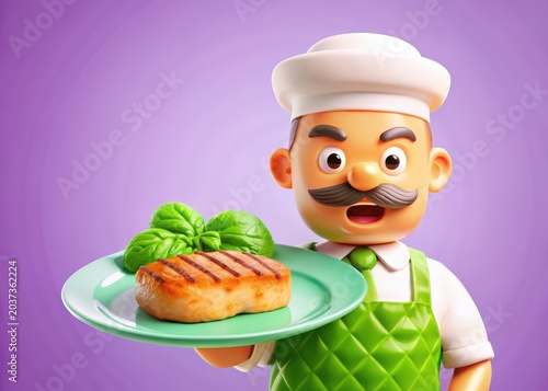 3D Animated Chef with Plate of Food