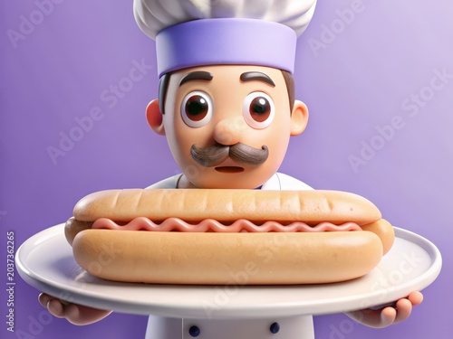 3D Animation of Chef with Hot Dog