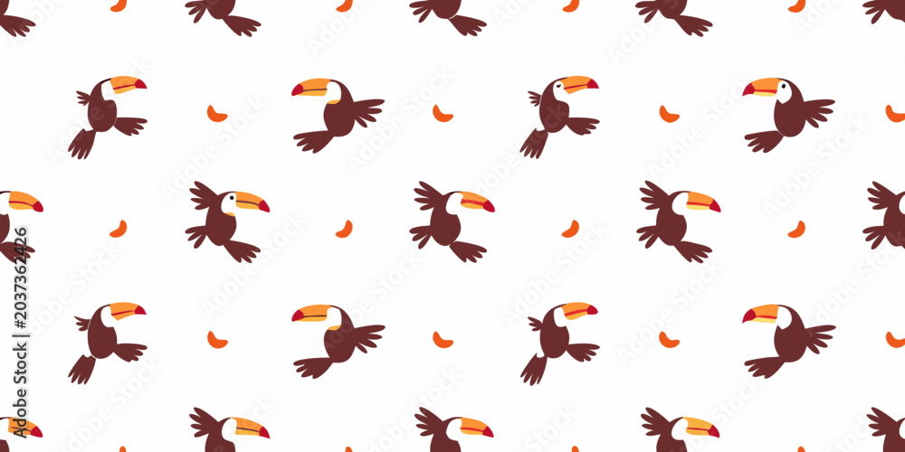 Obraz premium Toucan pattern a repeating illustration with tropical birds on white background