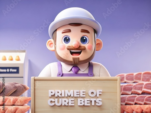 3D Animation of a Smiling Man in a Hat, Standing at a Podium with the Words 