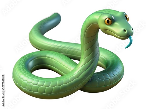 3D Green Snake with Tongue