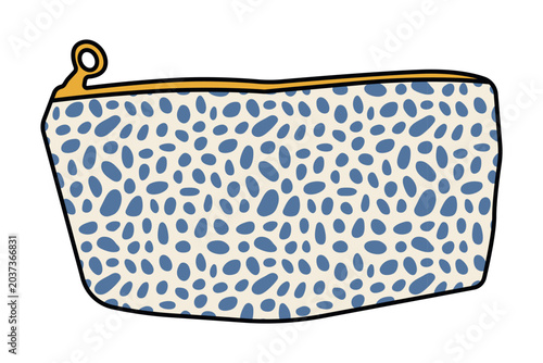 Zippered pouch vector illustration featuring a unique blue irregular pattern. This stylish accessory showcases a zipper closure and offers a creative and practical design.