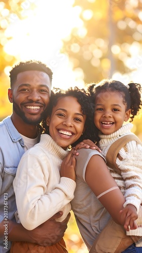 A happy family of three enjoying a moment