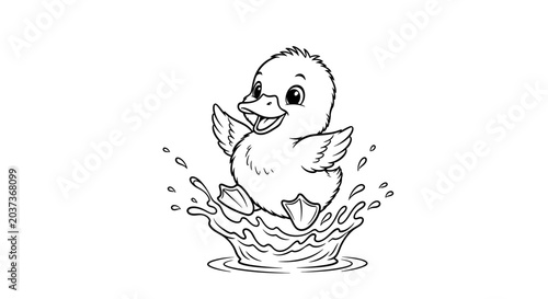 Obraz na płótnie Cute duckling playing in water splashing.