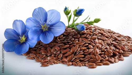 Flax Seeds And Blue Flowers On Transparent Background