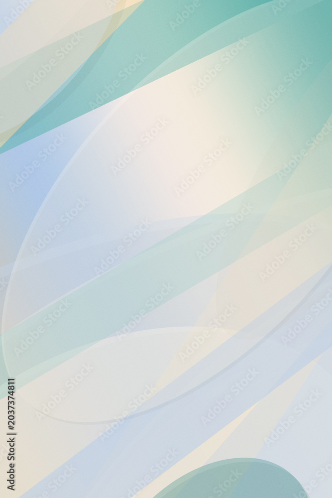 Fototapeta premium Pastel curved abstract shapes in mint, blue, and cream create a calm, modern backdrop with soft gradients and copy space for design and branding.