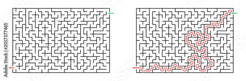 Maze for kids activity with solution path illustration  