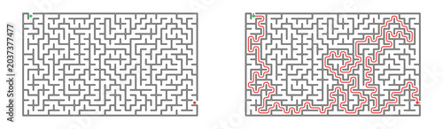 Maze for kids activity with pathways and solutions displayed  