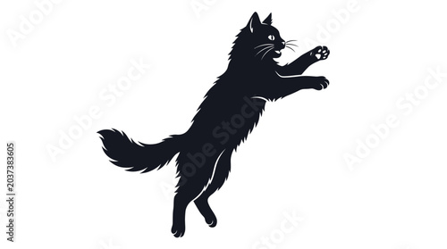 Quadro em tela Dynamic black cat silhouette captured mid-leap, showcasing feline agility and na