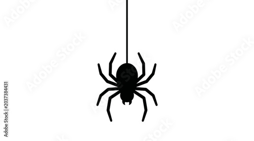 Canvastavla Spider dangling on a silk thread against a white background, Halloween icon