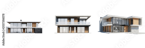 Photos Modern luxury villa exterior designs isolated on white background, contemporary