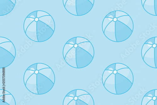 Beach Ball Seamless Pattern on Blue Background, Summer Illustration for Banners and Promotions. Summer banners, packaging, social media templates, and textile prints.