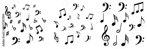 Bild auf Leinwand Collection of musical notes and clef symbols isolated on white background, black