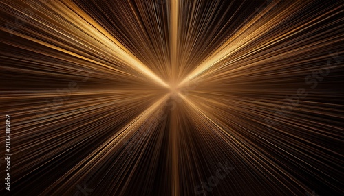 Abstract Bronze Light Rays With Vertical Linear Distortion Golden Glow On Black Background With Soft Grain Texture