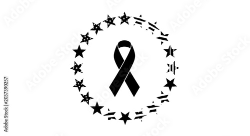Schilderij op canvas A black awareness ribbon surrounded by a circle of distressed stars and stripes