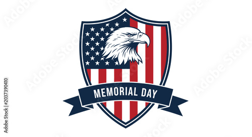 Φωτογραφία Memorial day shield emblem with american flag eagle