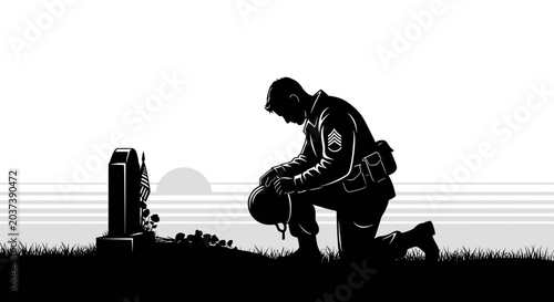 Photos Soldier kneeling at grave paying respects in sorrowful moment military tribute a