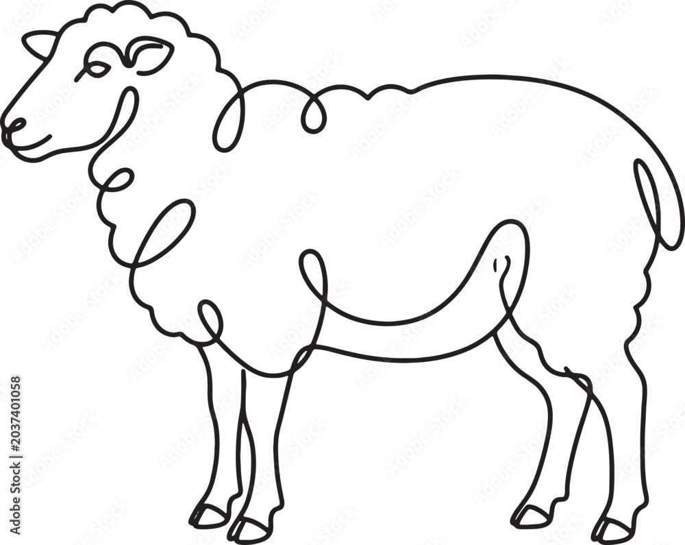 Fototapeta premium Sheep One Line Art Vector Illustration – Farm Animal Minimal Outline Drawing