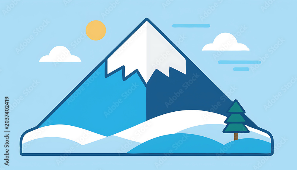 Fototapeta premium Snowy Mountain Peak with Pine Tree.