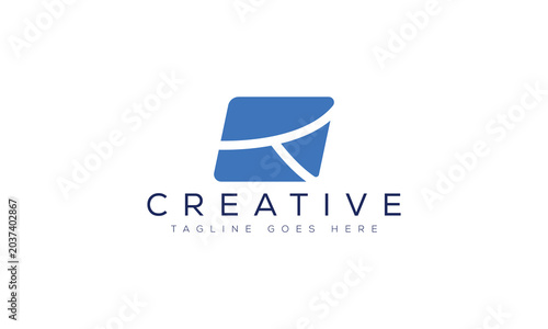 R letter abstract geometric logo design in blue with geometric, corporate