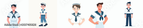 Foto The image shows a series of cartoon-style characters wearing sailor uniforms in different poses and expressions