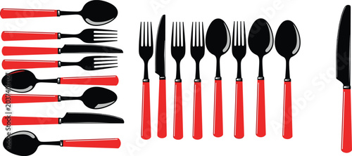 Bild auf Leinwand Cutlery utensil collection with forks knives and spoons isolated vector illustra