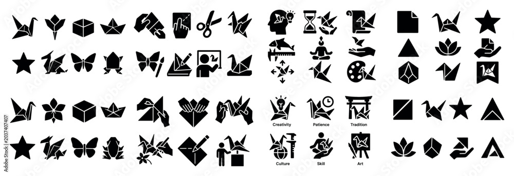 Naklejka premium Paper craft icons with crane butterfly box minimal