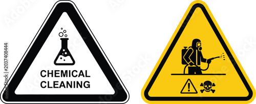 Chemical cleaning and hazardous spray warning signs 
