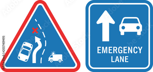 Road signs emergency lane and rescue corridor formation