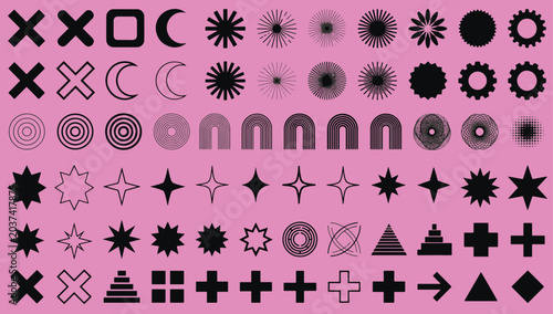 Canvastavla Y2K retro futuristic geometric shapes abstract neo brutalist graphic design elem
