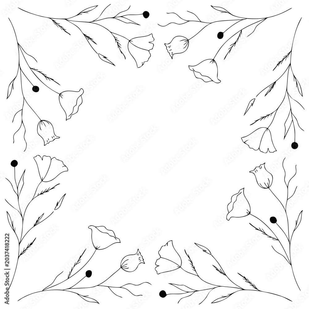 Naklejka premium Delicate floral branches with buds forming a decorative border for design projects isolated on white background