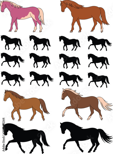 Photos Horse Silhouette and Cartoon Vector Collection Featuring Running Walking and Sta