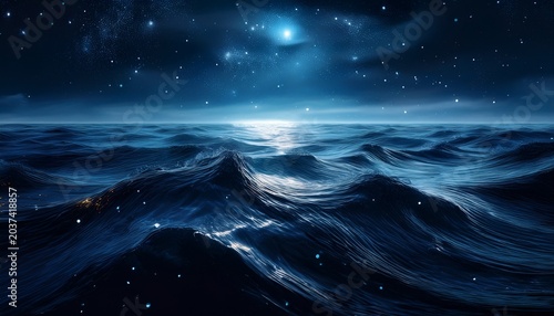 A Vast Ocean Of Inky Blackness Consumes The Stars Its Waves Made Of Liquid Shadow Where Glowing Sea Creatures Pulse Like Distant Constellations