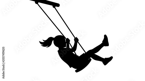 Child Swinging Silhouette Against White Background swing