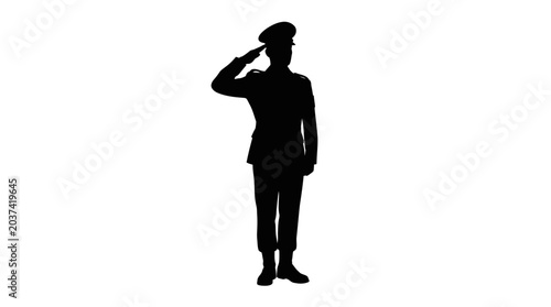 Photos Military soldier silhouette against a white background saluting pose