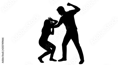 Canvastavla Silhouette Of Man And Woman In Confrontation White Background