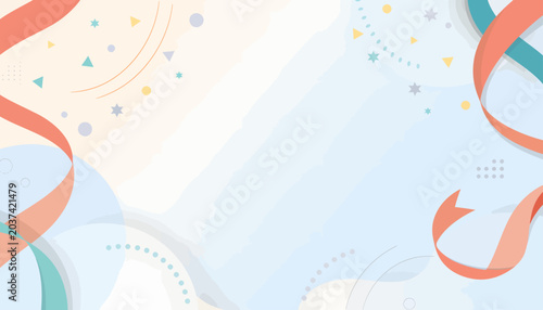 Festive abstract background with soft pastel colors, ribbon swirls, and confetti for celebrations and events