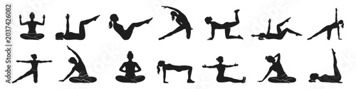Obraz na płótnie Silhouettes of women in yoga and pilates poses
