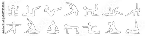 Tablou pe pânză Silhouette set of female pilates and yoga poses