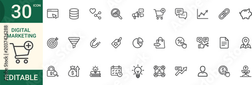 Digital marketing icons set 30 editable symbols Vector illustration.